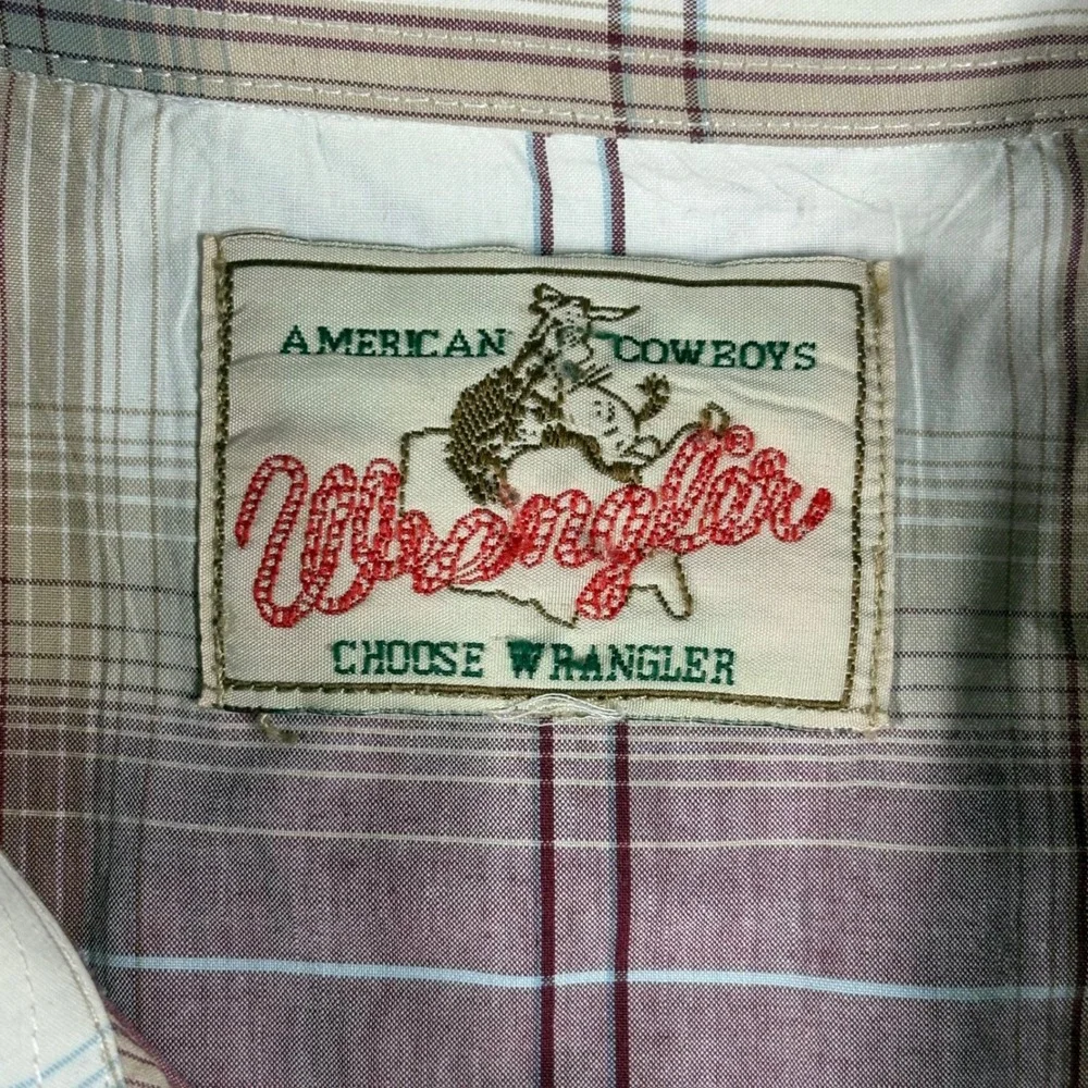 Wrangler American Cowboys Mens Plaid Western Pearl Snap Shirt Burgundy Tan XL - Picture 5 of 5